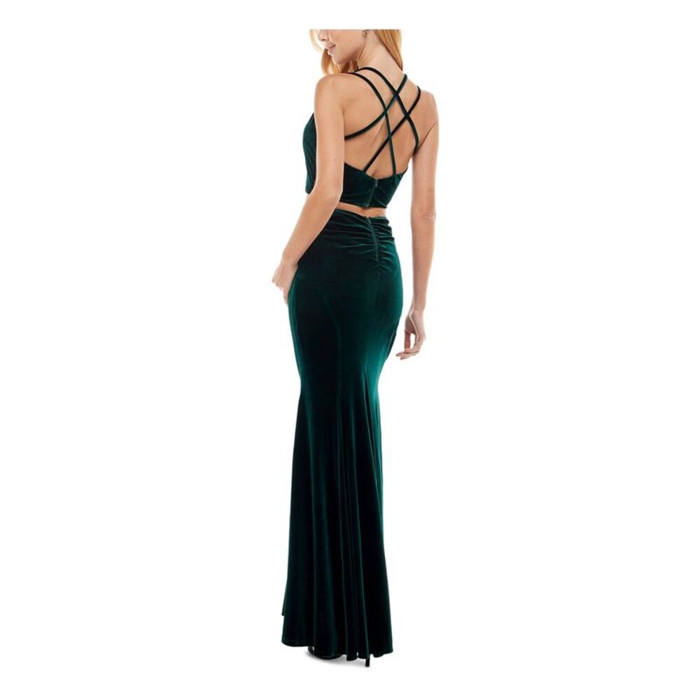 CITY STUDIO Womens Green Illusion Inset Crisscross Straps Dress 1 - Picture 2 of 4